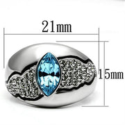 TK659 - High polished (no plating) Stainless Steel Ring with Top Grade Crystal  in Sea Blue