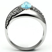 TK659 - High polished (no plating) Stainless Steel Ring with Top Grade Crystal  in Sea Blue