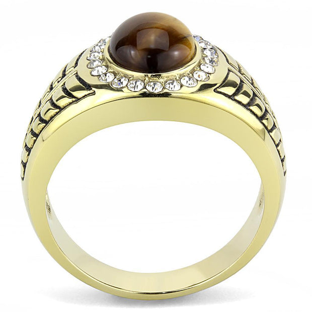 TK3293 - IP Gold(Ion Plating) Stainless Steel Ring with Synthetic Tiger Eye in Topaz