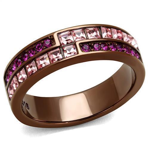 TK2837 - IP Coffee light Stainless Steel Ring with Top Grade Crystal  in Multi Color