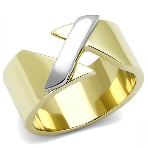 TK3184 - Two-Tone IP Gold (Ion Plating) Stainless Steel Ring with No Stone