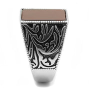 TK3189 - High polished (no plating) Stainless Steel Ring with Semi-Precious Agate in Siam