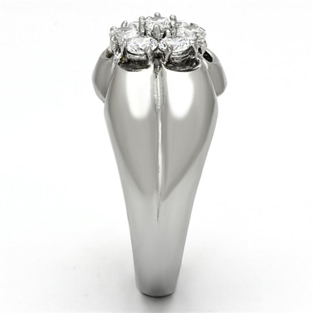 TK944 - High polished (no plating) Stainless Steel Ring with AAA Grade CZ  in Clear