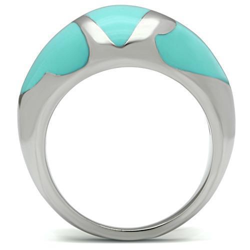 TK509 - High polished (no plating) Stainless Steel Ring with Epoxy  in Turquoise