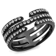 TK3594 - IP Black(Ion Plating) Stainless Steel Ring with Top Grade Crystal  in Clear