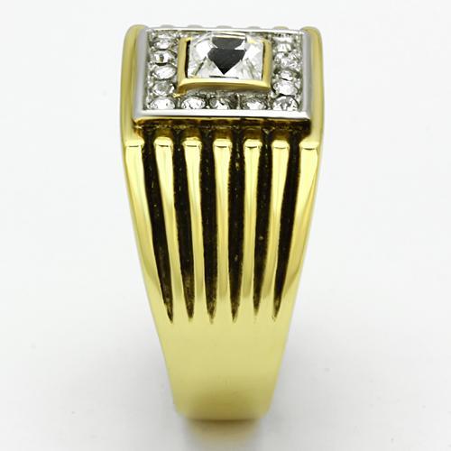 TK750 - Two-Tone IP Gold (Ion Plating) Stainless Steel Ring with Top Grade Crystal  in Clear