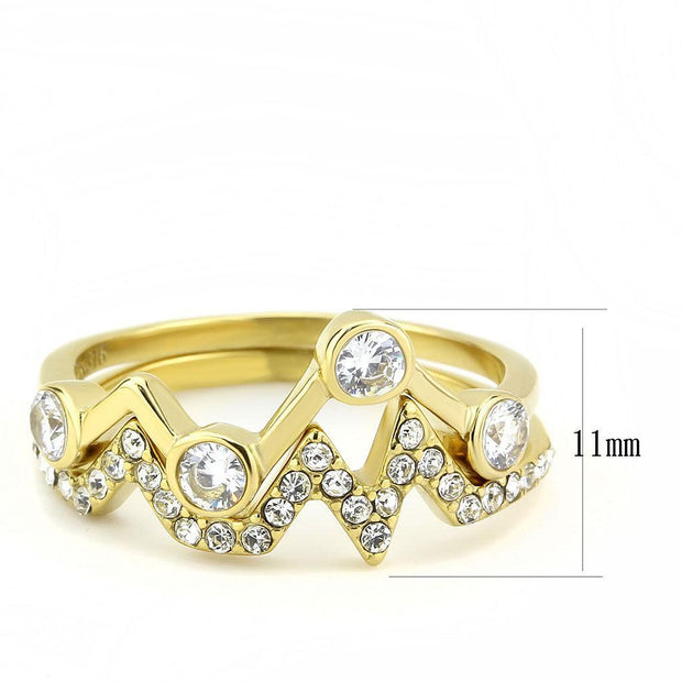 TK3596 - IP Gold(Ion Plating) Stainless Steel Ring with AAA Grade CZ  in Clear