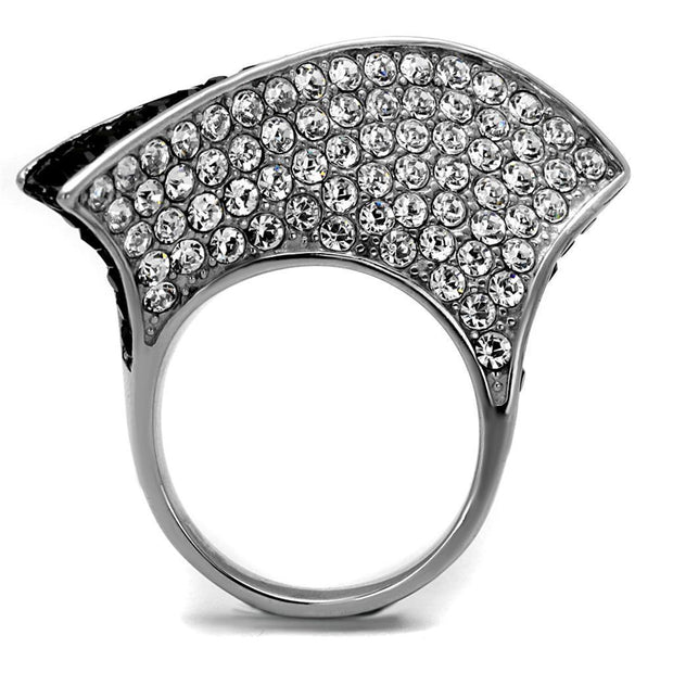 TK2361 - Two-Tone IP Black (Ion Plating) Stainless Steel Ring with Top Grade Crystal  in Jet