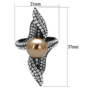 TK2834 - IP Light Black  (IP Gun) Stainless Steel Ring with Synthetic Pearl in Brown