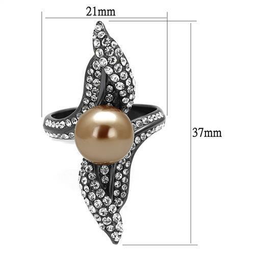 TK2834 - IP Light Black  (IP Gun) Stainless Steel Ring with Synthetic Pearl in Brown