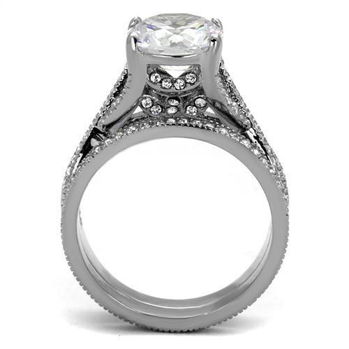 TK2478 - High polished (no plating) Stainless Steel Ring with AAA Grade CZ  in Clear