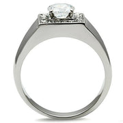 TK483 - High polished (no plating) Stainless Steel Ring with AAA Grade CZ  in Clear