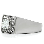 TK483 - High polished (no plating) Stainless Steel Ring with AAA Grade CZ  in Clear