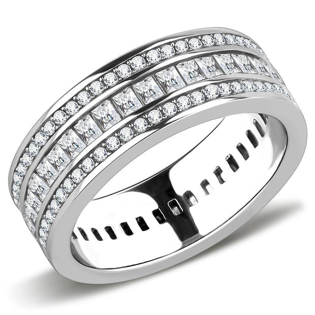 TK3435 - High polished (no plating) Stainless Steel Ring with AAA Grade CZ  in Clear
