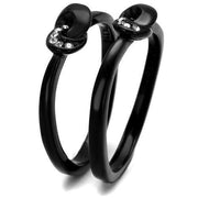 TK2300 - IP Black(Ion Plating) Stainless Steel Ring with Top Grade Crystal  in Clear