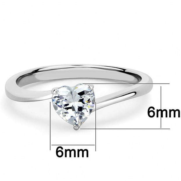 TK3434 - High polished (no plating) Stainless Steel Ring with AAA Grade CZ  in Clear