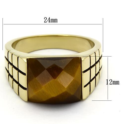 TK779 - IP Gold(Ion Plating) Stainless Steel Ring with Semi-Precious Tiger Eye in Topaz