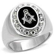 TK8X023 - High polished (no plating) Stainless Steel Ring with Top Grade Crystal  in Clear