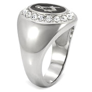 TK8X023 - High polished (no plating) Stainless Steel Ring with Top Grade Crystal  in Clear