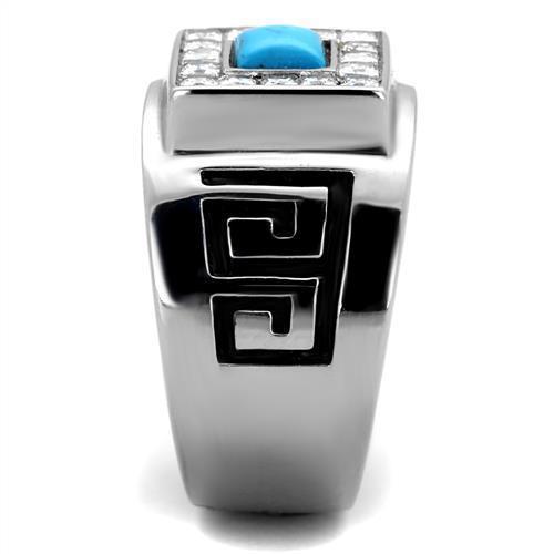 TK2053 - High polished (no plating) Stainless Steel Ring with Synthetic Turquoise in Sea Blue