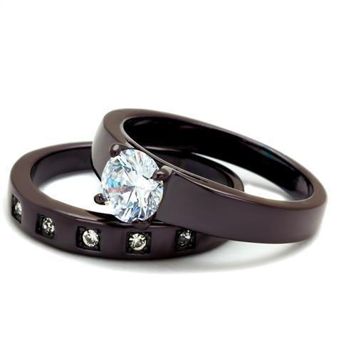 TK2547 - IP Dark Brown (IP coffee) Stainless Steel Ring with AAA Grade CZ  in Clear
