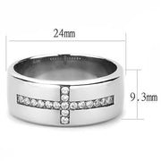 TK3225 - High polished (no plating) Stainless Steel Ring with AAA Grade CZ  in Clear