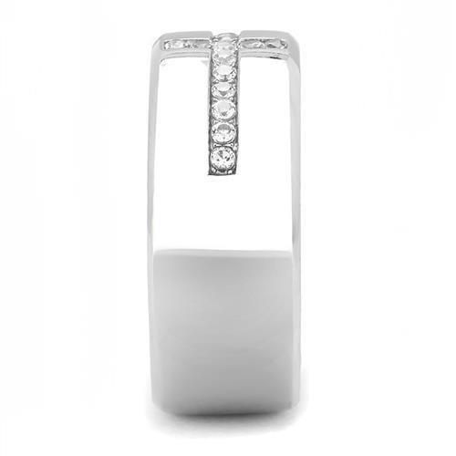 TK3225 - High polished (no plating) Stainless Steel Ring with AAA Grade CZ  in Clear