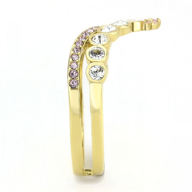 TK3587 - IP Gold(Ion Plating) Stainless Steel Ring with AAA Grade CZ  in Rose