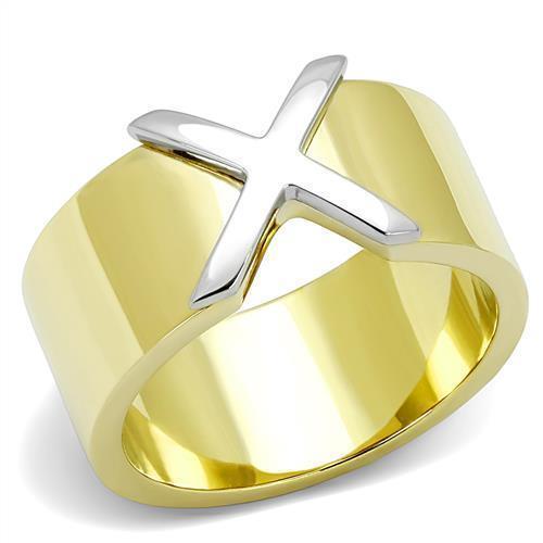 TK3185 - Two-Tone IP Gold (Ion Plating) Stainless Steel Ring with No Stone