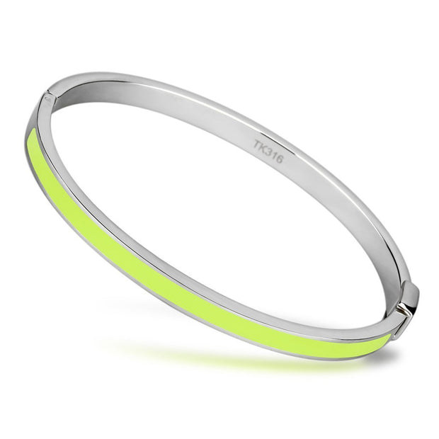 TK746 - High polished (no plating) Stainless Steel Bangle with Epoxy  in Apple Green color