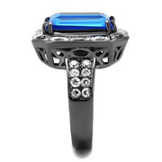 TK2758 - IP Light Black  (IP Gun) Stainless Steel Ring with Top Grade Crystal  in Capri Blue