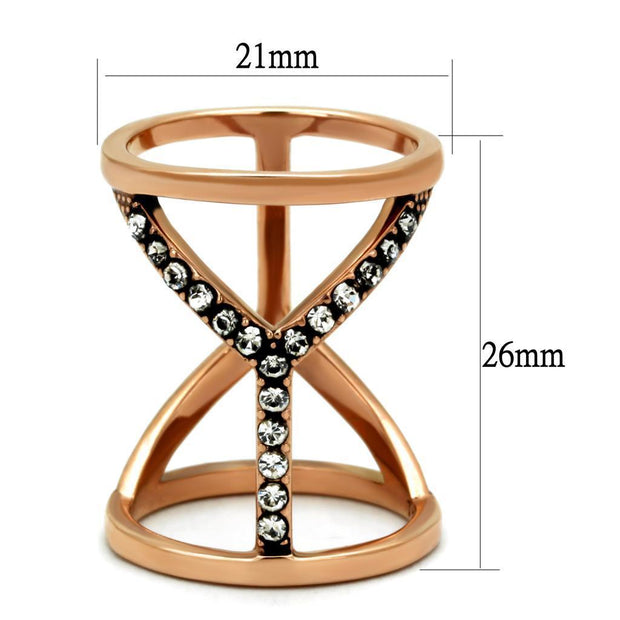 TK2825 - IP Rose Gold(Ion Plating) Stainless Steel Ring with Top Grade Crystal  in Clear