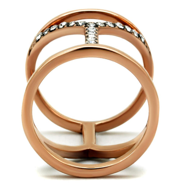 TK2825 - IP Rose Gold(Ion Plating) Stainless Steel Ring with Top Grade Crystal  in Clear