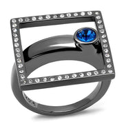 TK2808 - IP Light Black  (IP Gun) Stainless Steel Ring with Top Grade Crystal  in Capri Blue