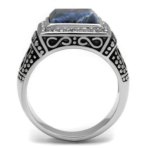 TK3003 - High polished (no plating) Stainless Steel Ring with Semi-Precious Sodalite in Capri Blue