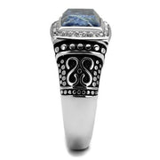 TK3003 - High polished (no plating) Stainless Steel Ring with Semi-Precious Sodalite in Capri Blue