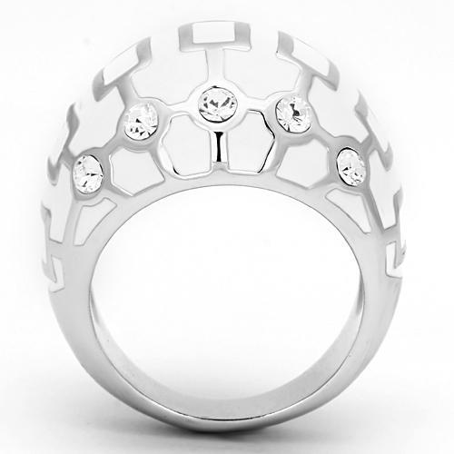 TK871 - High polished (no plating) Stainless Steel Ring with Top Grade Crystal  in Clear