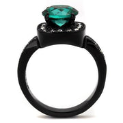 TK2209 - IP Black(Ion Plating) Stainless Steel Ring with Synthetic Synthetic Glass in Blue Zircon