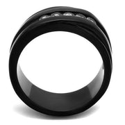 TK2210 - IP Black(Ion Plating) Stainless Steel Ring with AAA Grade CZ  in Clear