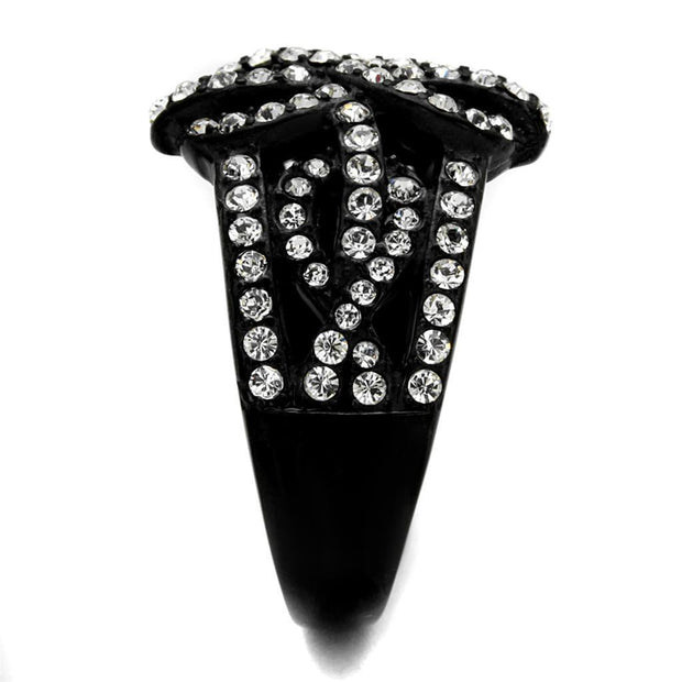 TK2363 - IP Black(Ion Plating) Stainless Steel Ring with Top Grade Crystal  in Clear