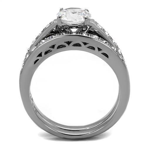 TK2477 - High polished (no plating) Stainless Steel Ring with AAA Grade CZ  in Clear