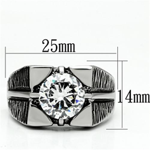 TK701 - High polished (no plating) Stainless Steel Ring with AAA Grade CZ  in Clear