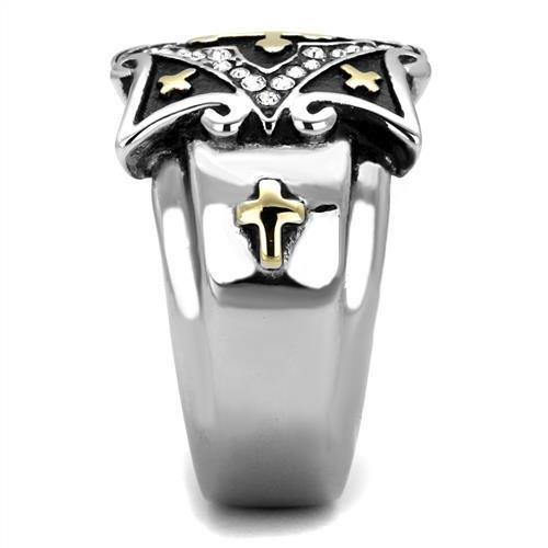 TK2517 - Two-Tone IP Gold (Ion Plating) Stainless Steel Ring with Top Grade Crystal  in Clear