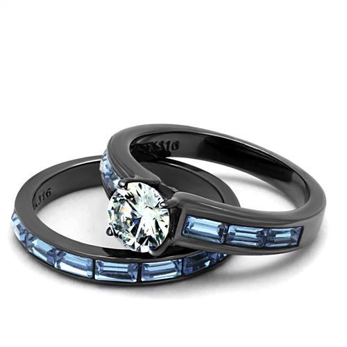 TK2845 - IP Light Black  (IP Gun) Stainless Steel Ring with AAA Grade CZ  in Clear