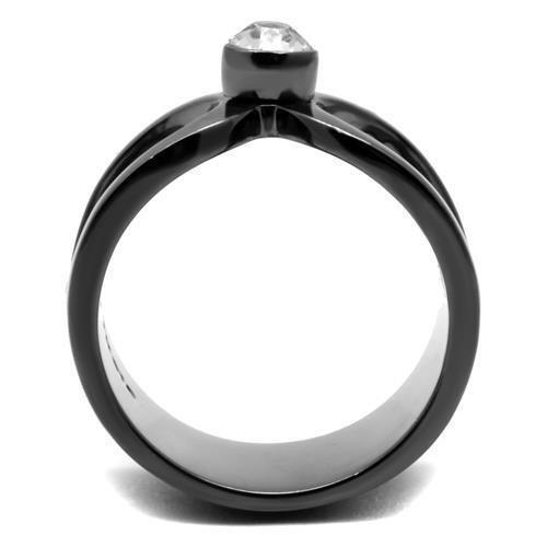 TK2897 - IP Light Black  (IP Gun) Stainless Steel Ring with Top Grade Crystal  in Clear