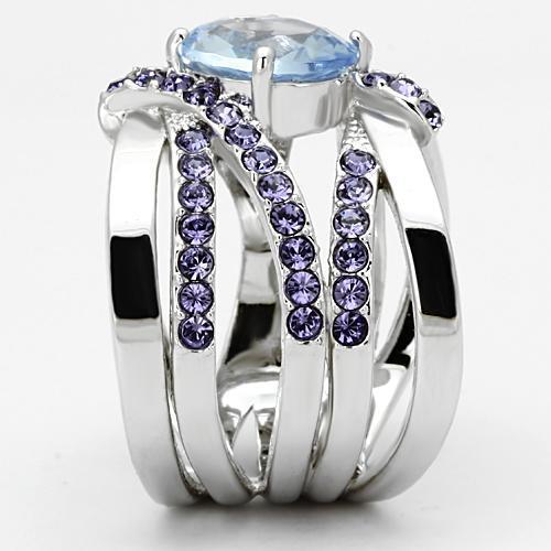 TK865 - High polished (no plating) Stainless Steel Ring with Synthetic Synthetic Glass in Light Sapphire