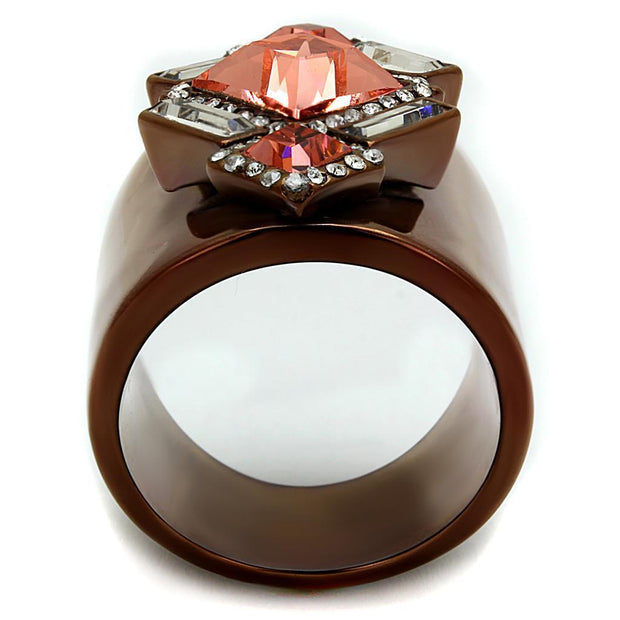 TK2735 - IP Coffee light Stainless Steel Ring with Top Grade Crystal  in Rose