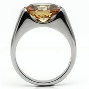 TK622 - High polished (no plating) Stainless Steel Ring with AAA Grade CZ  in Champagne