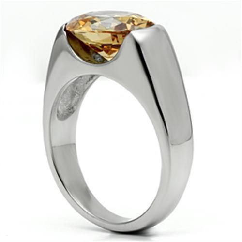 TK622 - High polished (no plating) Stainless Steel Ring with AAA Grade CZ  in Champagne