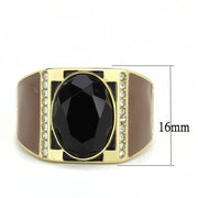 TK3465 - IP Gold(Ion Plating) Stainless Steel Ring with Synthetic Onyx in Jet